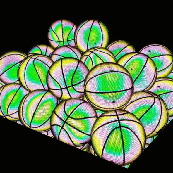 New Design Night Reflective Glow in the Dark Holographic PU Leather Custom Color Luminous Basketball for Outdoor and Indoor Gym