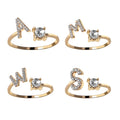Hot Gold Plated Girls Finger Jewelry Personalized Adjustable Zircon Open 26 Letters Alphabet Initials Rings for Women