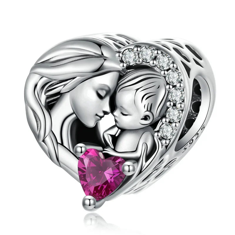 Family Series 925 Sterling Silver Sister Mother Charm Fit Original Bracelet DIY Jewelry Accessories Heart Beads