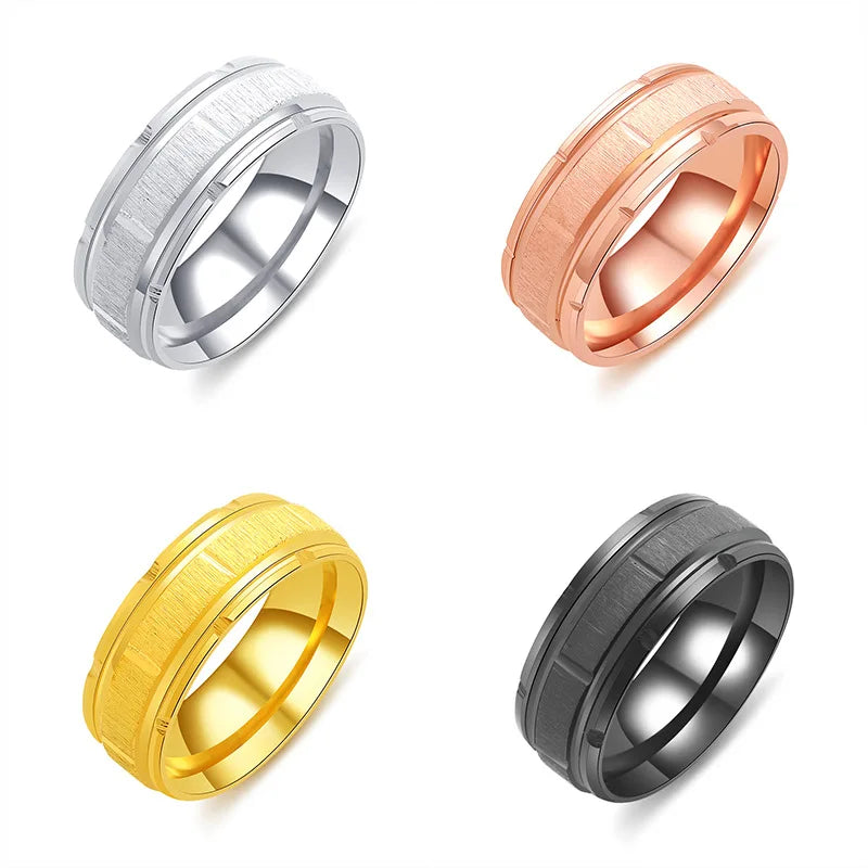 Men's Stainless Steel Titanium Wedding Band Fine Jewelry Inlay Engagement Ring with Groove Three-One Combination Hip-Hop Date