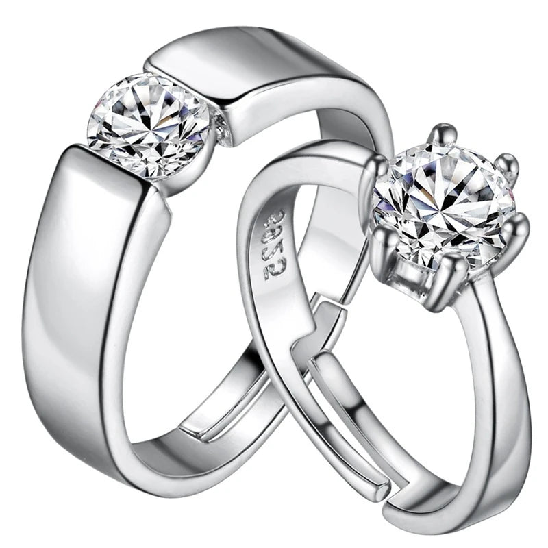 Silver Plated CZ Couple Wedding Ring Set for Men Women