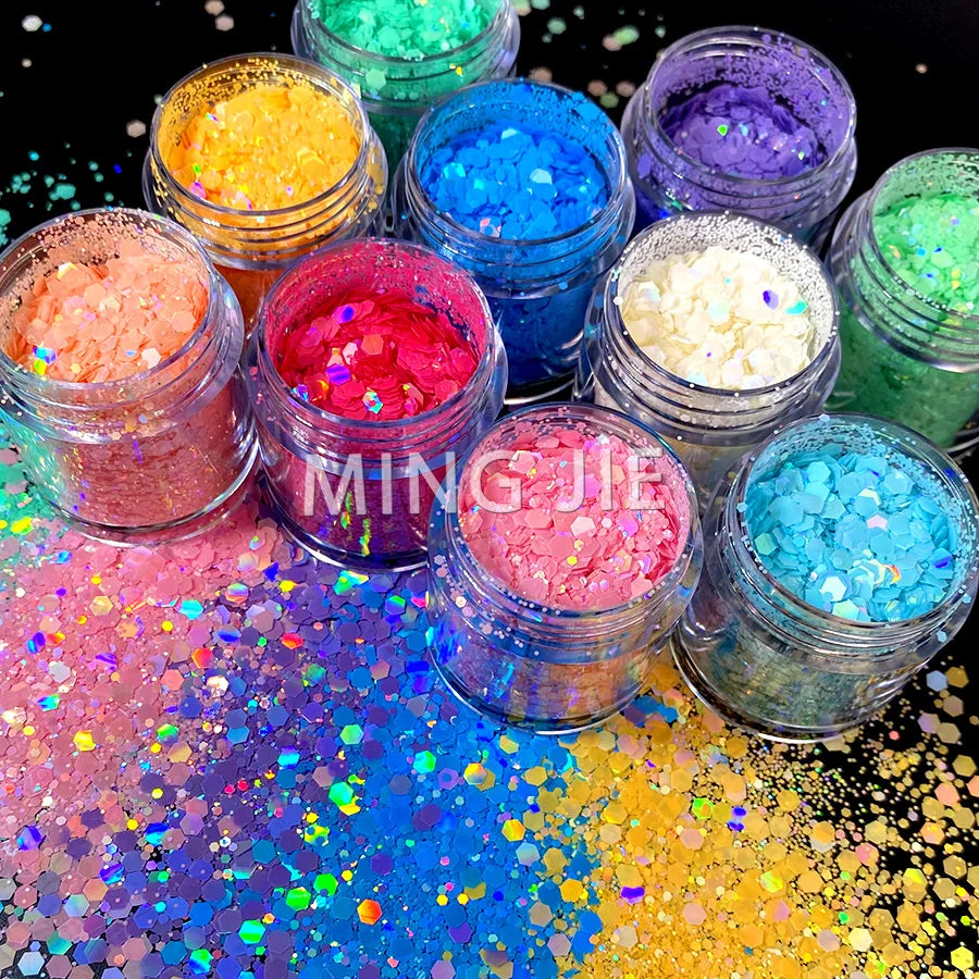 Bulk Polyester Solvent Resistant Chunky Glitters Craft Face Tumbler Holographic Macaron Glitter Powder