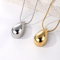 Simple Fashion Stainless Steel 18K Gold Smooth Chic Water Teardrop Pendant Necklace