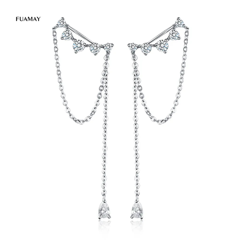 FUAMAY Boucles D'oreilles Tendance 2021 Melting Ice Diamond Ear Cuffs Long Water Drop Diamond Chain Climber Drop Earrings MegaBDM