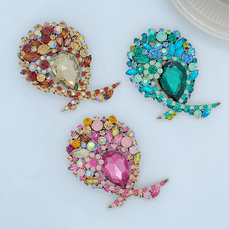 Luxury Colorful Crystal Glass Brooch Pin Women Bling Rhinestone Crystal Flower Brooch Vintage