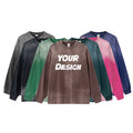 Autumn Winter Loose Custom Crewneck Sweatshirt Retro Gradient Vintage Washed Long Sleeve 100% Cotton Streetwear Men's T Shirt