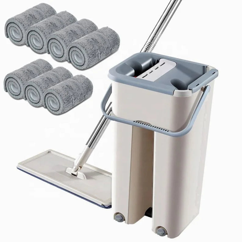 Floor Mop Microfiber Squeeze Wet Mop with Bucket Cloth Squeeze Cleaning Bathroom Mop for Wash Floor Home Kitchen Cleaner