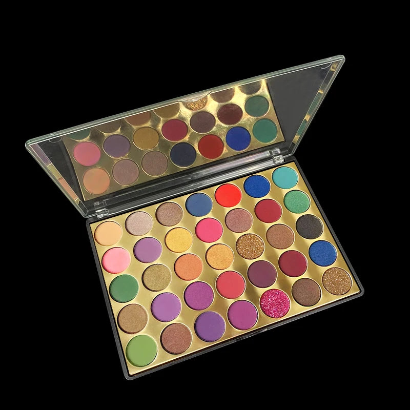 Wholesale 35 Colors Mineral Waterproof Eyeshadow Palette with Glitter Matte Shimmer Finishes Powder Formula for Dark Skin Tones