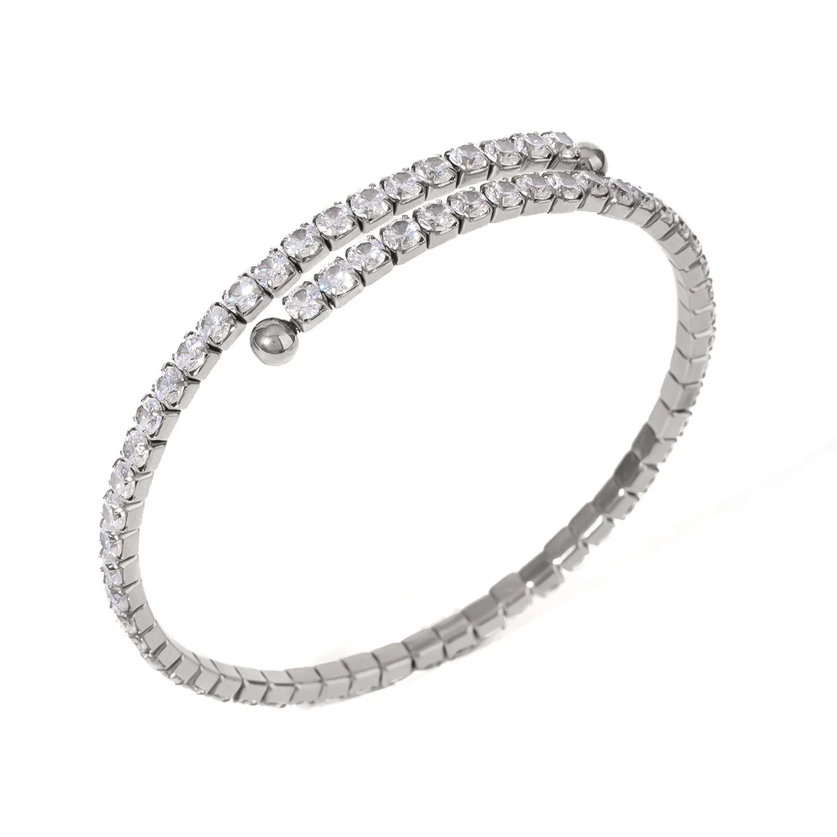 J&D Stainless Steel White Zircon Full Bracelet Dazzling Sparkle Everyday Elegance Fashion Bangle Steel Color