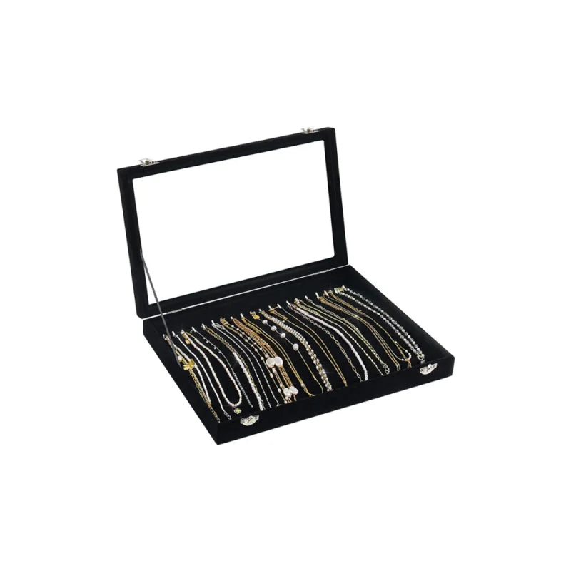 Dustproof Velvet Necklace Tray for Jewelry with Clear Lid Display Case for Necklaces Pendant Bracelet
