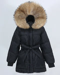 OFTBUY 2023 Women's White Duck Jacket Thick Warm Long Winter Coat with Raccoon Fox Fur Hood Belts New Real Natural Outerwear