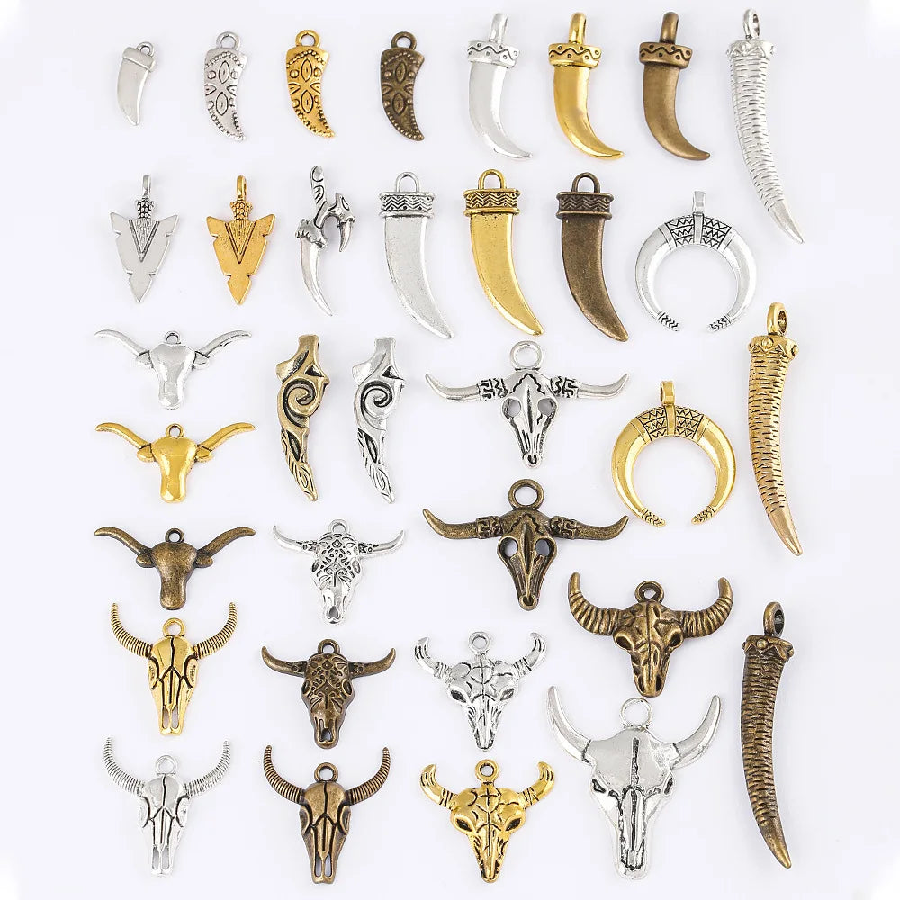 New Retro Western Kampilan Charms Bull Head Cow Machete Pendants for Western Jewelry Making Accessories
