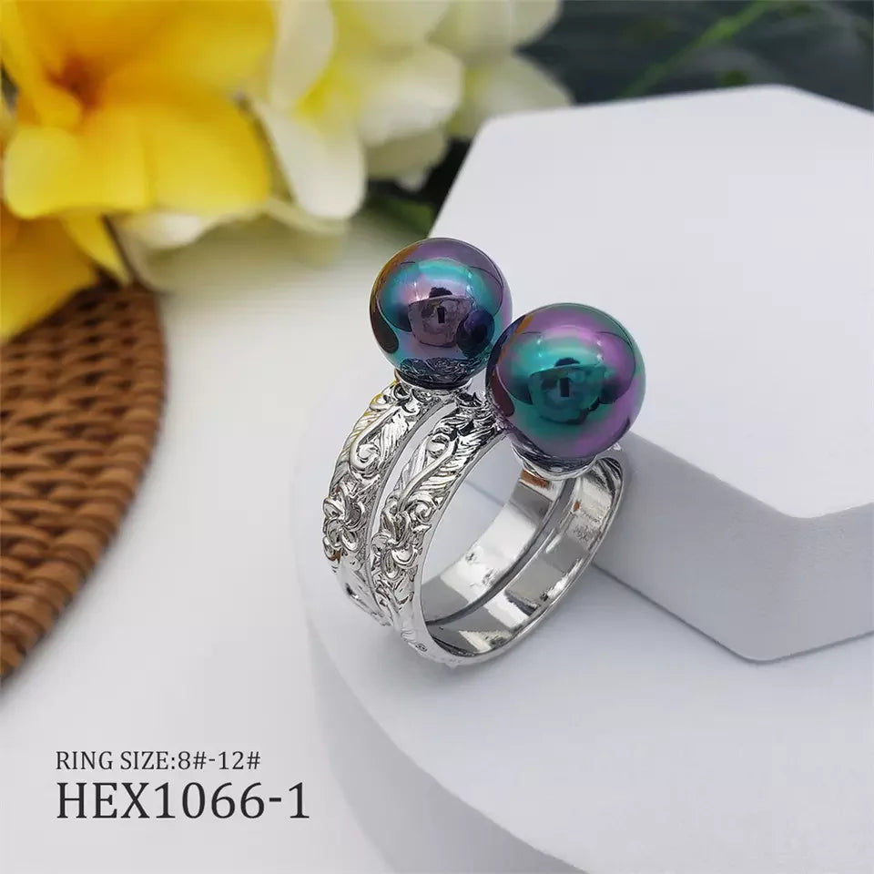 Wholesale Hawaiian Jewelry Pearl Beads Summer Islander Silver Pearl Beads Finger Ring for Women
