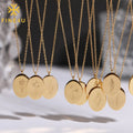 Custom Personalized Women Jewelry 18K Gold Plated Stainless Steel Oval Birth Flower Pendant Necklace