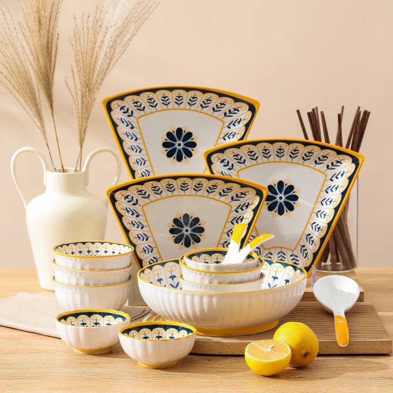 Nordic Creative High-looking Plate Platter Set Bowl Plate Combination Household Soup Bowl European-style Reunion Tableware