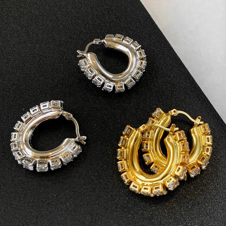 Brass Plated Unique Irregular U-Shaped With Zircon Earrings for Women Gift Jewelry Custom Design