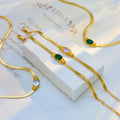 Nabest Gold Plated Women Vintage Emerald Necklace Bracelet Stainless Steel Pave Cz Zircon Snake Chain Jewelry Sets