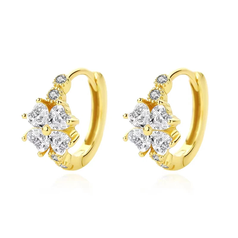 New 18K Gold Hoop CZ Earrings 925 Silver Jewelry Lucky Clover Zircon Heart Shaped Small Hoop Earrings Women