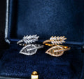 Light Luxury Style Line Ring Female Inlaid Fashion Wild Zircon Leaf Ring Geometric Micro Inlaid Open Ring