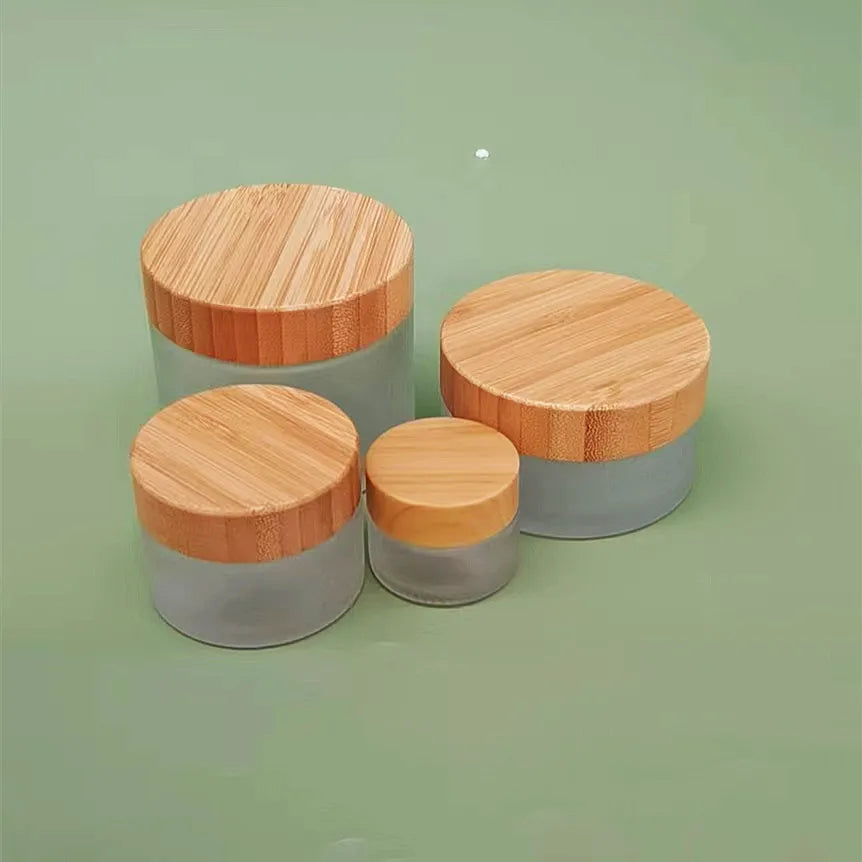 Manufacturer 30ml 50ml 100ml Clear Frosted Glass Face Cream Jar with Bamboo Lid