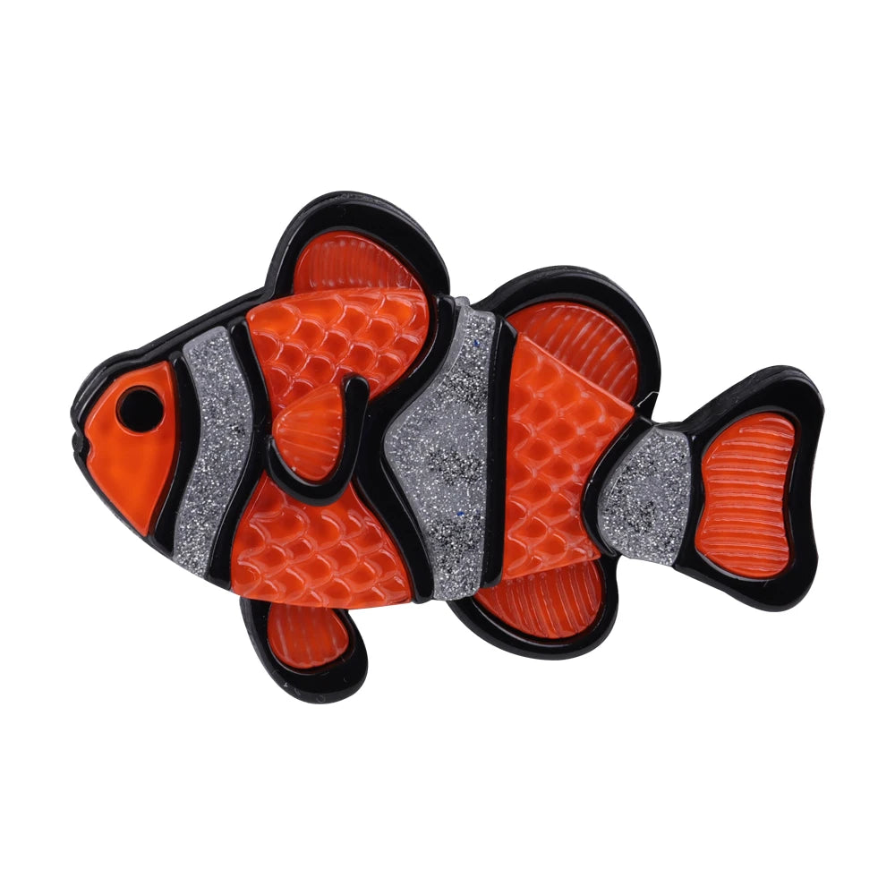 European American Hot Selling Clown Fish Resin Brooch Orange Silver Sequined Acrylic Animal Brooch for Gifts Parties Weddings