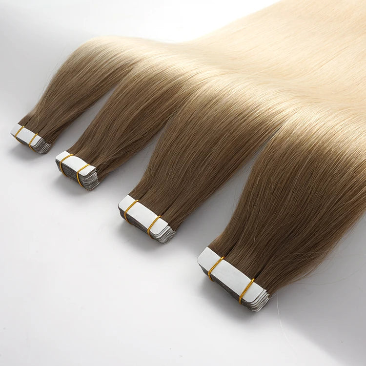 Invisible Dark Brown Natural Remy Tape in Blonde Extensions Tape Hair Long