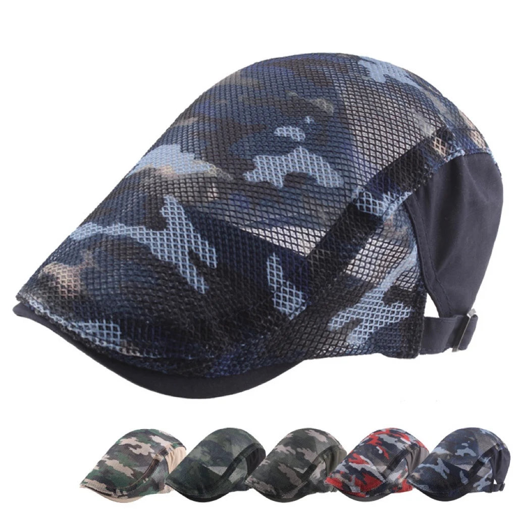 Hot Sale Ready to Ship Summer Cool Camo Thin Mesh Flat Cap Sports Beret Men Ivy Hat for Men