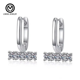XEZ019 Tennis Band Eternity Round 0.8Ct Moissanite Stud Drop Dangle Hoop Earring Sterling Silver Men Women Fine Jewelry