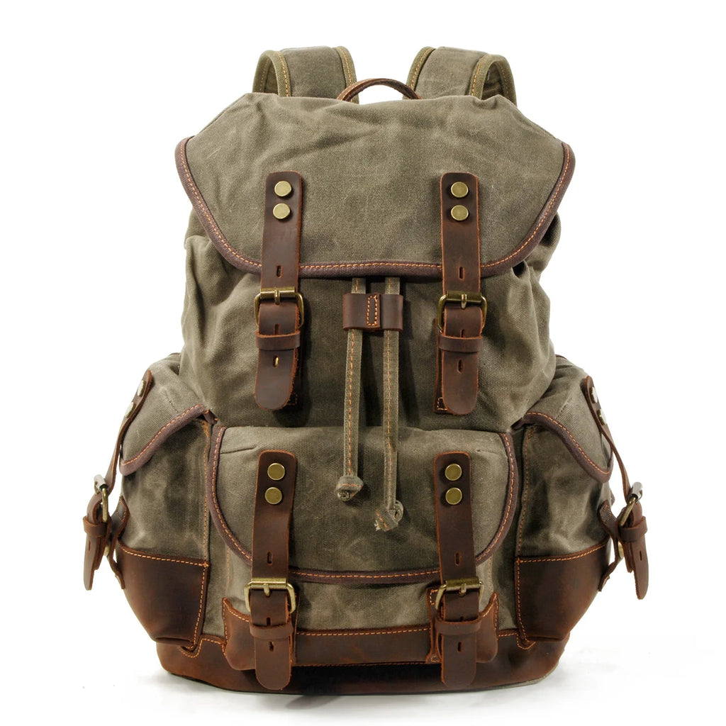 In Stock Large Capacity Leather Canvas Backpack for Men Custom Logo OEM Vintage Waterproof Laptop School Daypack Wholesale
