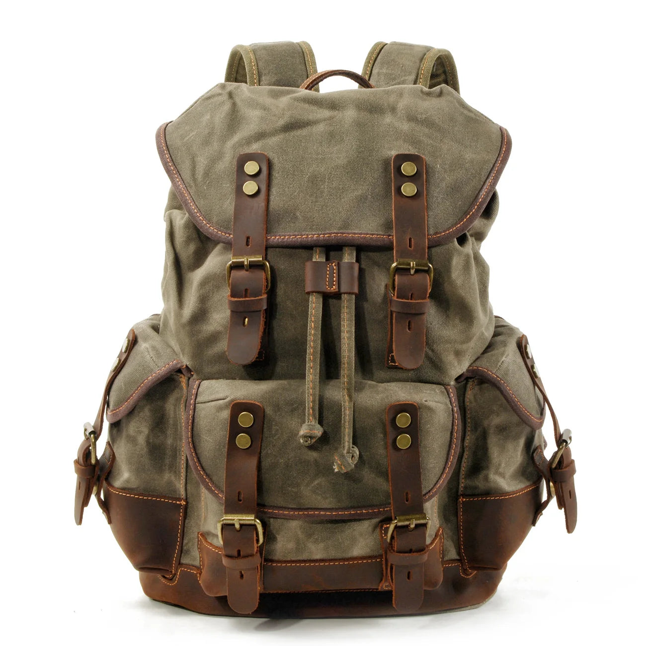 In Stock Large Capacity Leather Canvas Backpack for Men Custom Logo OEM Vintage Waterproof Laptop School Daypack Wholesale