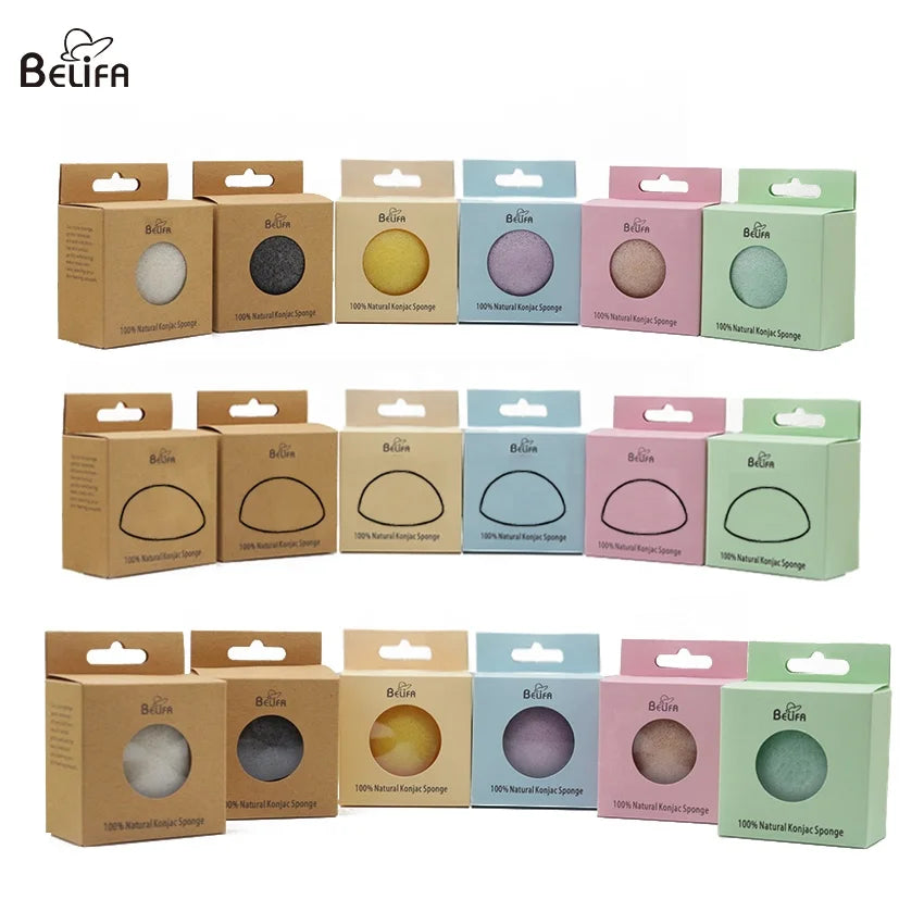 Wholesale 100% Natural Soft Organic Charcoal Face Konjak Konjac Sponge Puff for All Skin Facial Cleaning with Packing Box