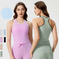 SHINBENE Racerback Contrast Color Sleeveless Crop Tops Women Padded Seamless Knit Sport Workout Crop Tank