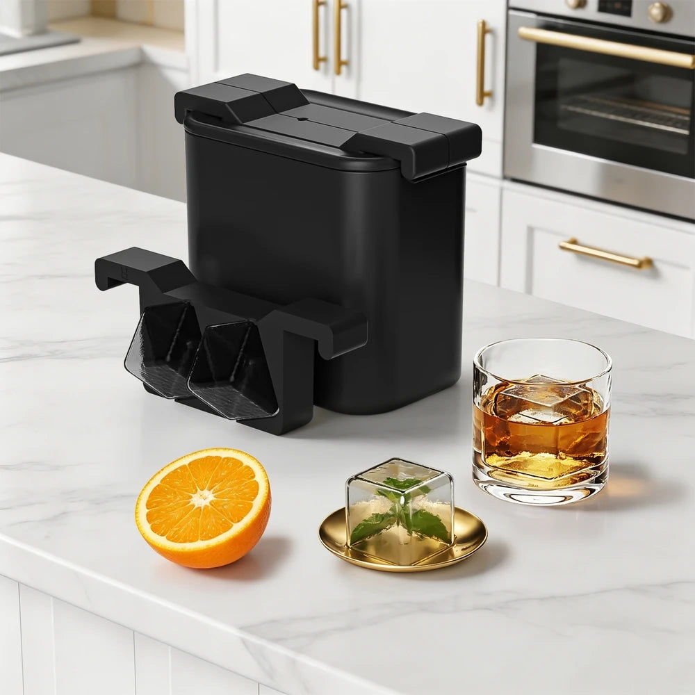 Patented by Benhaida Worldwide Crystal Clear Ice Ball Maker Homemade 2 Cavity Slow Melting Clear Ice Maker