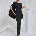 Custom Logo New Vintage Modern Slit Long Sleeves New Simple Solid Color Neck Long Sleeve Evening Dress Made Polyester Fabric