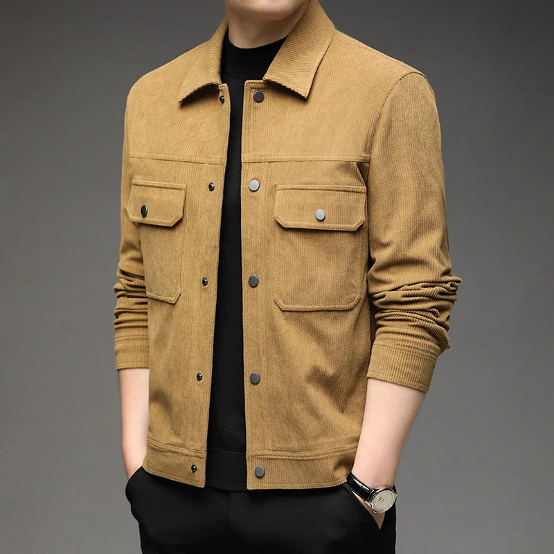 Men's Casual Business Jacket New Trendy Corduroy Lapel Coat for Spring Thin Stand Collar Fashion for Youth and Adults