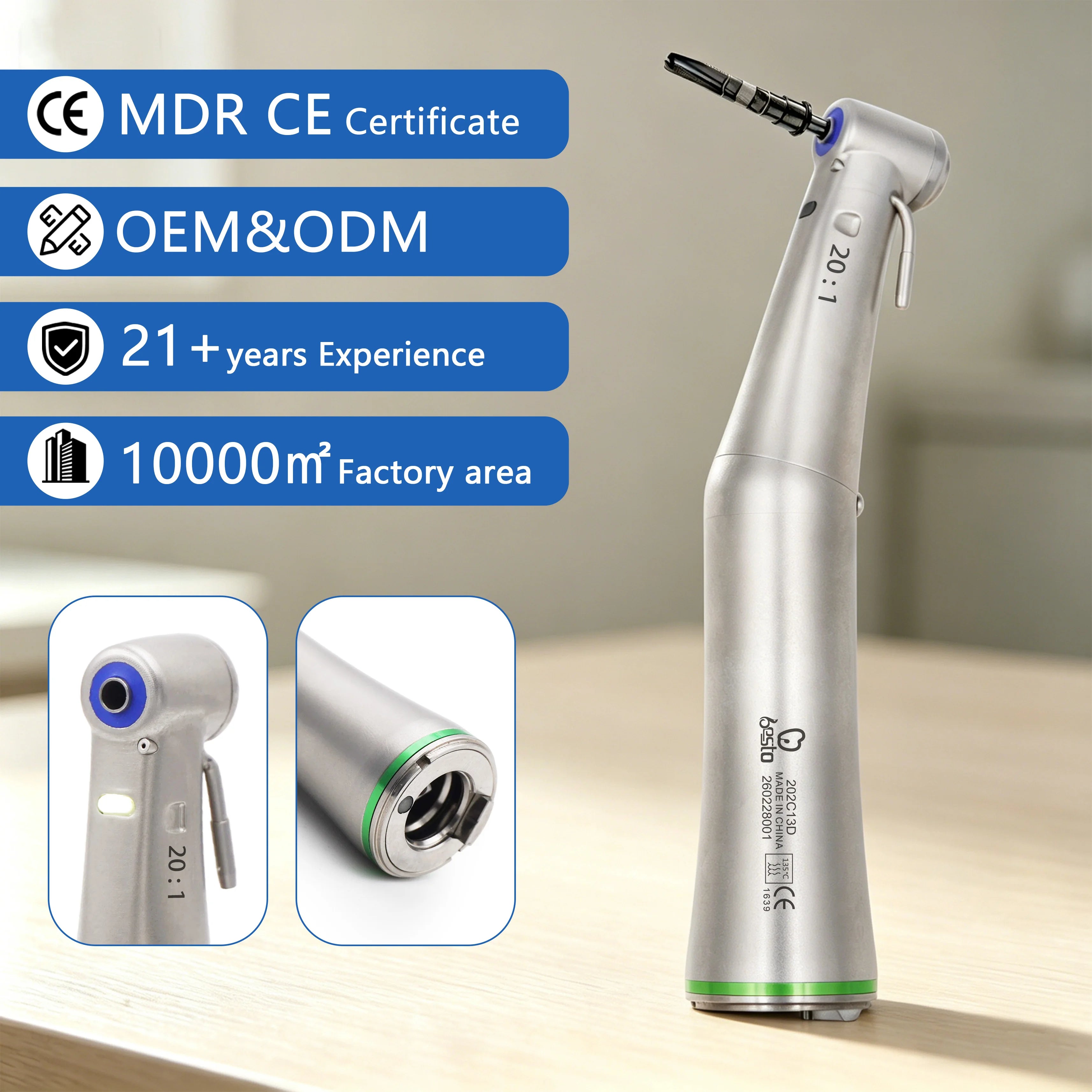 Dental 20:1 Implant Contra Angle Fiber Optic Handpiece Stainless Steel  Dentistry Equipment Low Speed Implant  Handpiece
