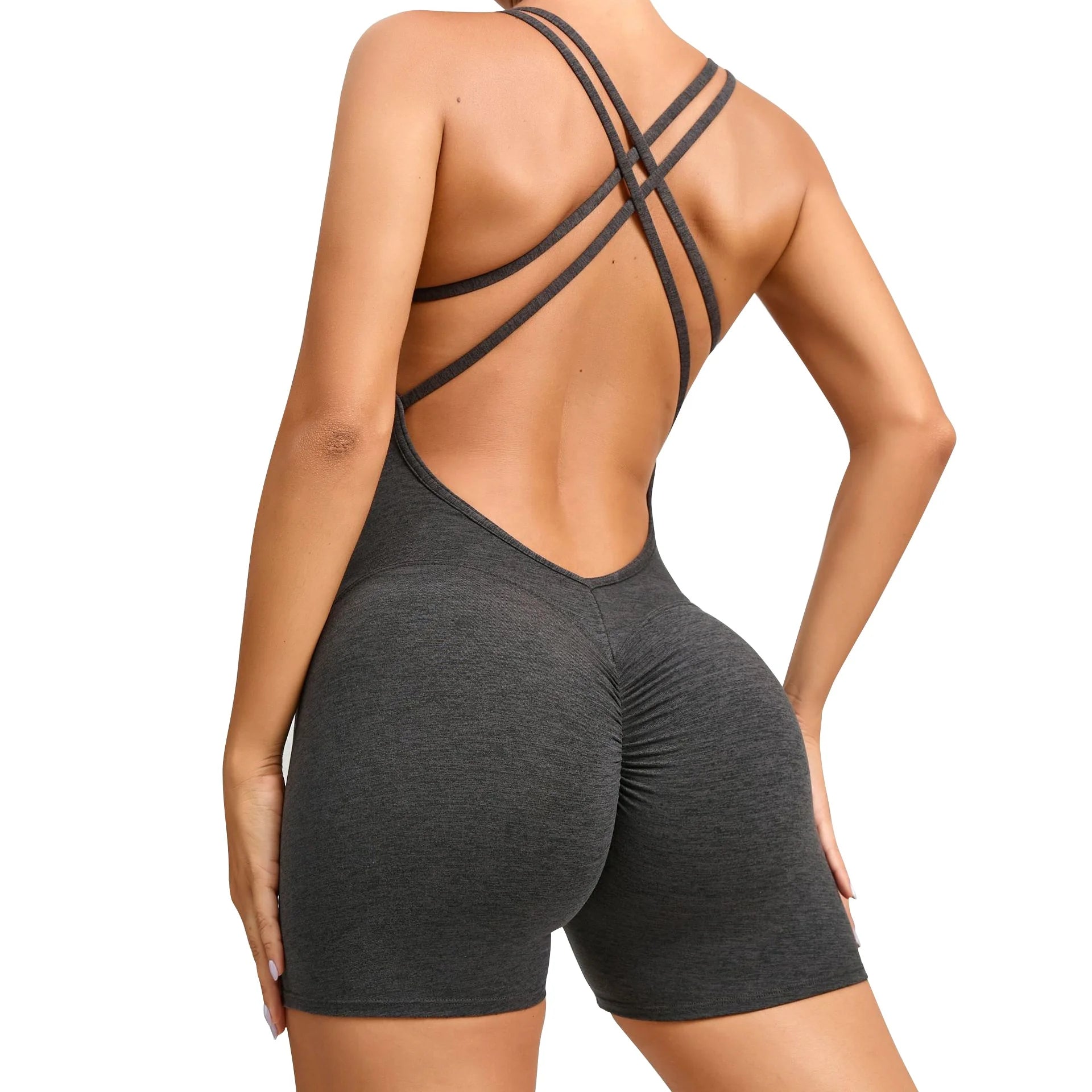 Women's Lightweight Yoga Scrunch Back Fitness Romper Compression Soft Sports Bodysuit & Jumpsuit Stretchy