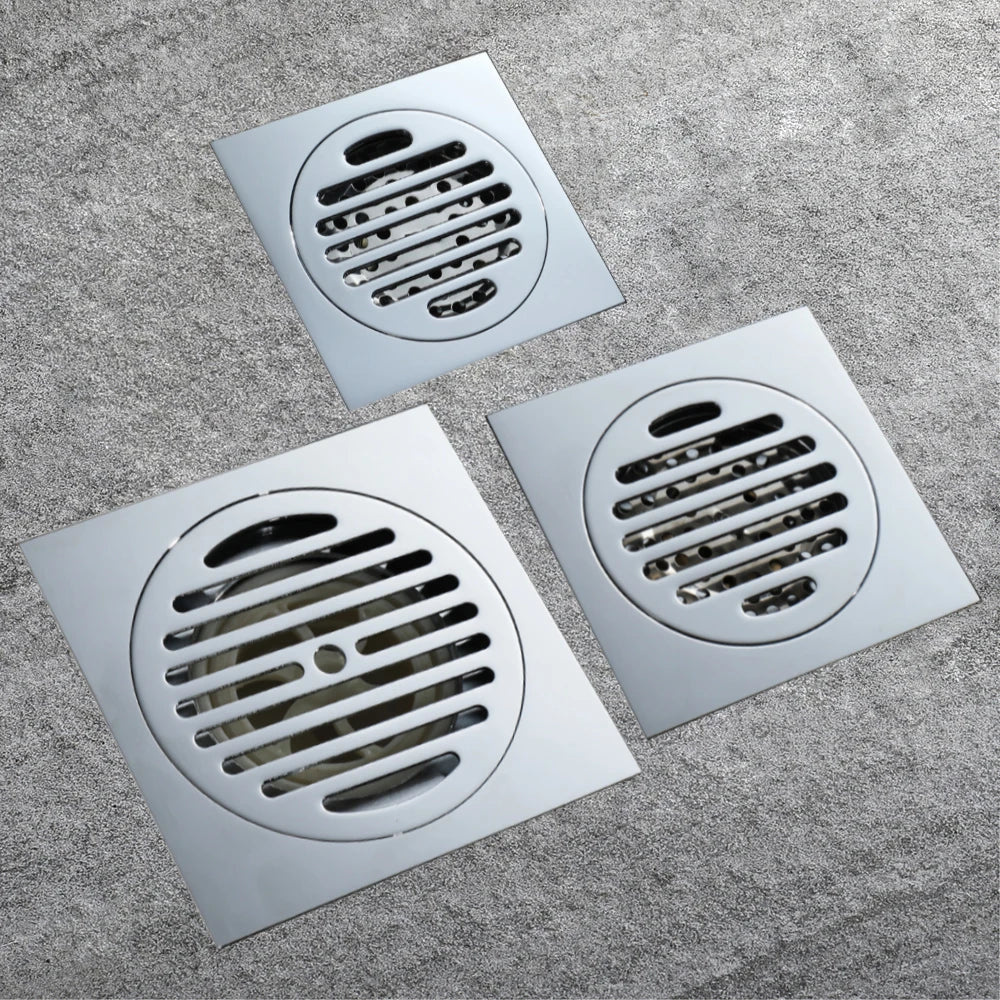 HIDEEP Modern Hotel Chrome Plated Copper Anti-Odor Square Floor Drain 10x10/12x12/15x15cm Sizes Easy Installation Easy Clean