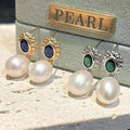 Treasure Palace Trendy AAAA Grade 9-10MM Natural Rice Pearl Earrings with Platinum/Gold Plating for Women-Wedding & Anniversary