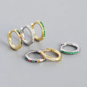 HJ Jewelry 925 Sterling Silver Zirconia Round Hoop Rainbow White CZ Stone Hoop Earring for Women