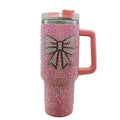Wholesale  Large Capacity Luxurious Rhinestone Tumbler 40oz Stainless Steel Bowknot Rhinestone Tumbler With Handle and Straw
