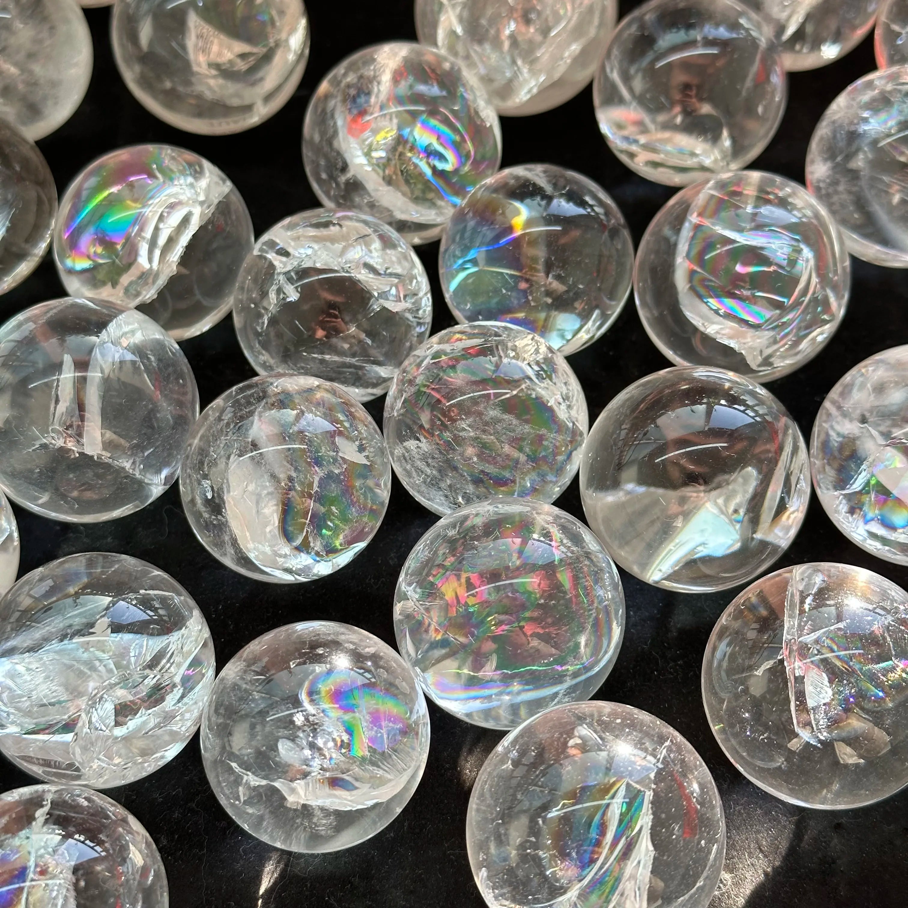 Natural clear Quartz Small Sphere rainbow Cracked Crackle Crystal Ball Quartz Sphere for Healing _XCG