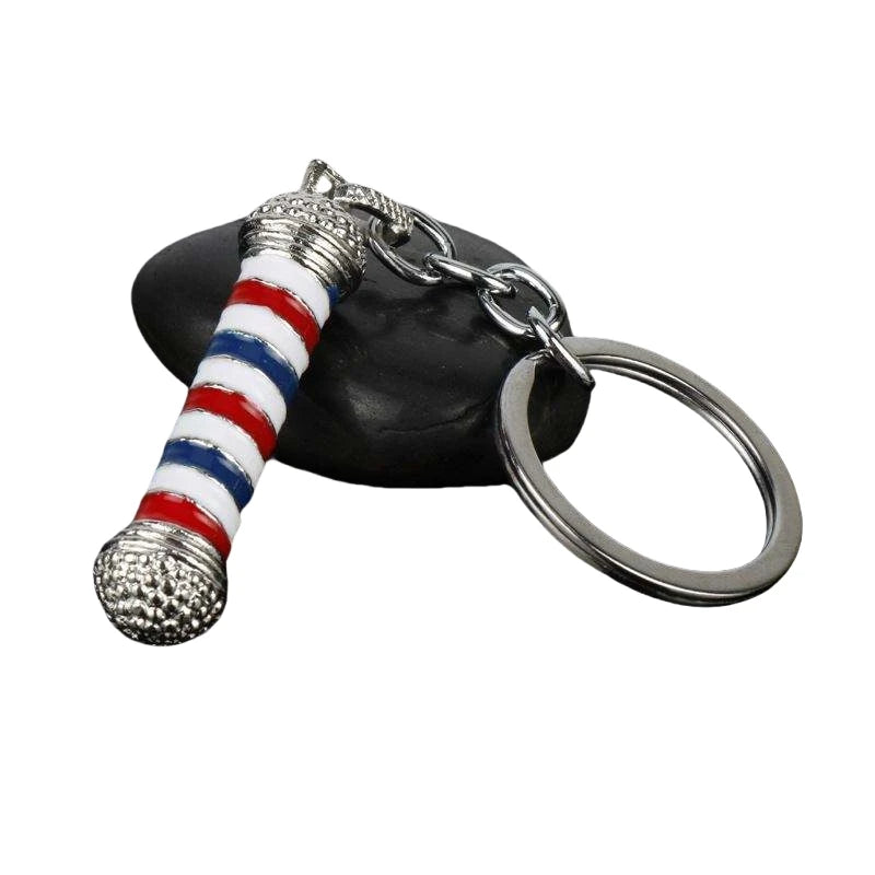 Promotion Hairdresser 3D Barber Shop Sign Keychain Barber Turn Light Pendant Hair Stylist Gift Hair Barber Gift Metal Key Chains
