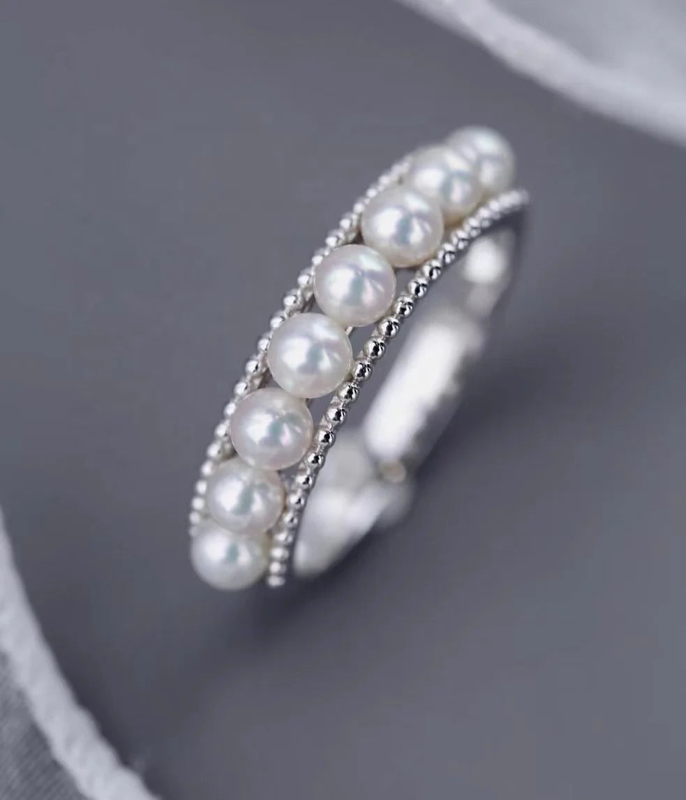 R952 3-4mm Natural Freshwater Pearl Ring Accessory 925 Sterling Silver Adjustable Size Engagement Jewelry Ring for Women