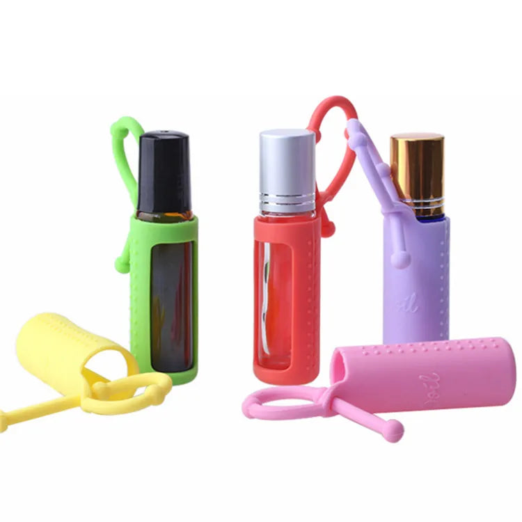 5ml Electroplate Beautiful Tube Glass Roll on Bottle Empty Spraying 5ml 10ml Glass Roller Bottle Wearable Silicone Sleeve