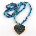 Fashion Bohemian Knotted Jewelry 8mm Beautiful Natural Stone Necklace Love Heart Chip Stone Pendant Necklace