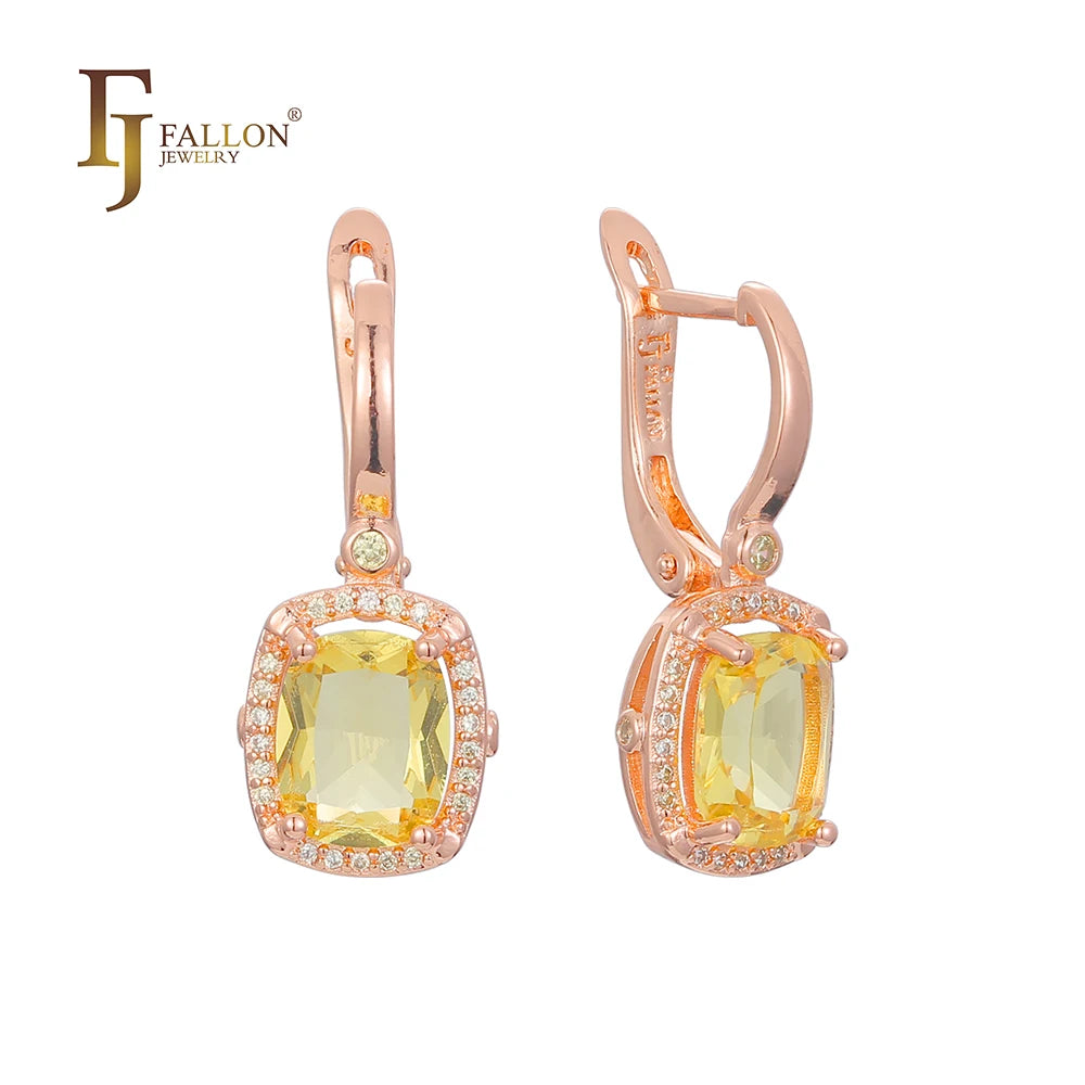 FJ Fallon Fashion Jewelry Halo Stone Earrings Plated in Rose Gold Brass Based