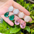 Big Green Pink Water Drop Cubic Zirconia Crystal Paved Dangle Earrings for Women Chic Wedding Banquet Jewelry