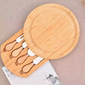 Bamboo Cheese Board Set with 4 Knives Round Wooden Serving Platter for Charcuterie Cheese Fruit