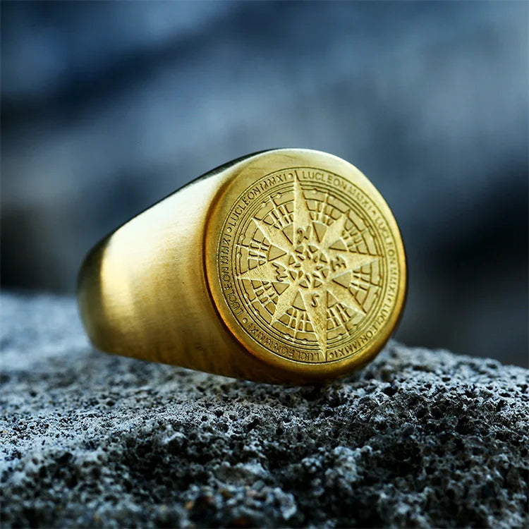 Hot Selling Products Stainless Steel Men Ring 18k Gold Plated Compass Finger Ring